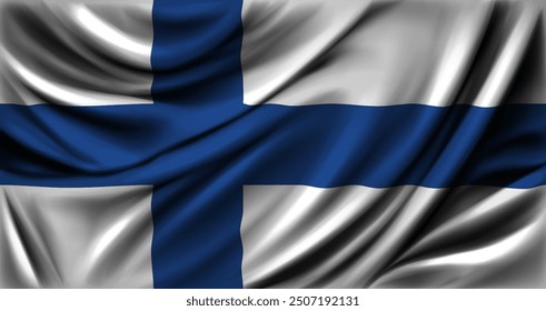 Finland flag fluttering close up. Vector illustration.