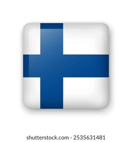 Finland flag glass icon. Square vector element with shadow. Best for mobile apps, UI and web design.