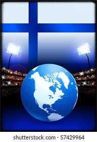 Finland Flag with Globe on Stadium Background Original Illustration