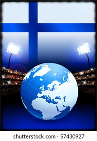 Finland Flag with Globe on Stadium Background Original Illustration