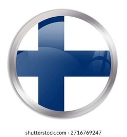Finland flag - glossy circle button in metal frame displays a colorful flag of a country cultural identity and heritage. The essence of national pride and unity.