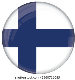 Finland flag with glossy rounded button for football team and national emblem