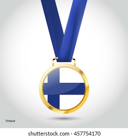 Finland Flag in gold Medal. Vector Illustration. RIO Olympic Game gold Medal. Vector Illustration