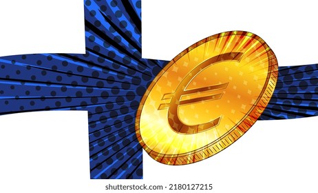 Finland flag and Golden coin with sign currency Euro EUR. CBDC concept. Vector illustration.