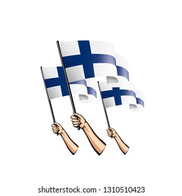 Finland flag and hand on white background. Vector illustration