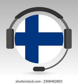 Finland flag with headphones, support sign. Vector illustration.