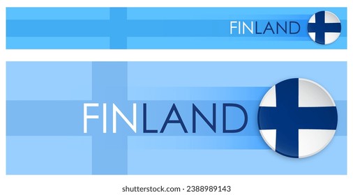 Finland flag horizontal web banner in modern neomorphism style. Webpage Finnish country header button for mobile application or internet site. Vector
