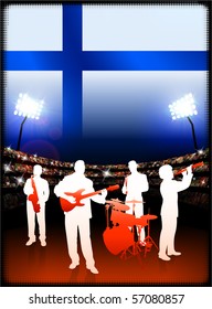Finland Flag with Live Music Band on Stadium Background Original Illustration