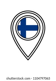 Finland flag and navigation icon.Finland here. map pointer