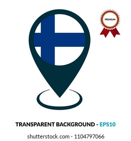 Finland flag and navigation icon.Finland here. map pointer