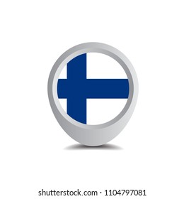 Finland flag and navigation icon.Finland here. map pointer