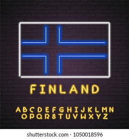 Finland Flag Neon Light Glowing Vector Illustration with Alphabet Yellow Light Bright