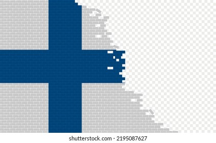 Finland flag on broken brick wall. Empty flag field of another country. Country comparison. Easy editing and vector in groups.