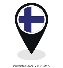 Finland flag on map pinpoint icon isolated. Flag of Finland