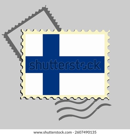 Finland flag postage stamp. Isolated vector illustration on grey post stamp background