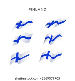 finland flag set collection for national day celebration themed design elements. finland flag symbol waving