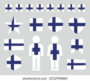 Finnland-Flaggengruppe. Einzige Finnland-Flagge auf weißem Hintergrund