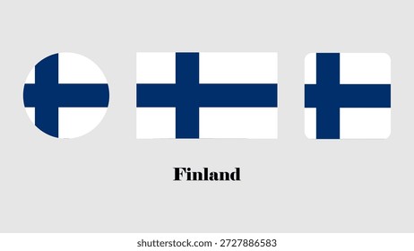 Finnland-Flaggengruppe. Finnland Flagge auf Kreis, Standard, und einfach. Flagge von Finnland, Vektor auf grauem Hintergrund