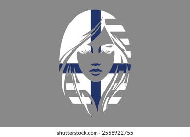 Finland flag and girl’s shape, Flag of Finland national country symbol illustration Vector, Rectangle Finland flag illustration, Flat vector illustration
