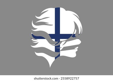 Finland flag and girl’s shape, Flag of Finland national country symbol illustration Vector, Rectangle Finland flag illustration, Flat vector illustration
