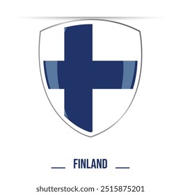 Insignia brillante y brillante del Botón del escudo de la bandera de Finlandia.3d para la celebración del día nacional de la independencia 6 de diciembre, cartel, Anuncio, en línea, redes sociales, Ilustración vectorial aislada sobre fondo blanco