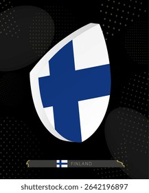 Finland Flag Shield icon in 3D on Dark Modern Abstract Rugby Background. Perfect for sports events, heritage themes, national celebrations, and patriotic designs.