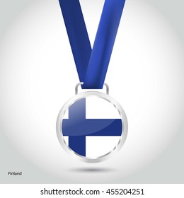 Finland Flag in Silver Medal. Vector Illustration. RIO Olympic Game silver Medal. Vector Illustration