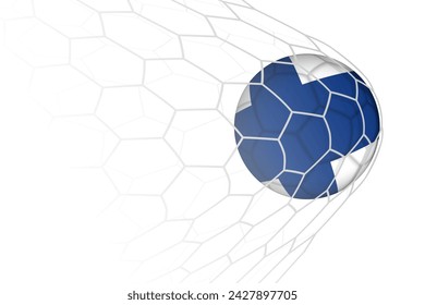 Finland flag soccer ball in net. Vector sport illustration.