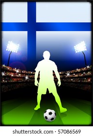 Finland Flag with Soccer Player on Stadium Background Original Illustration