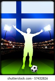 Finland Flag with Soccer Player on Stadium Background Original Illustration