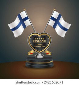 Finland flag in a stand on table. Vector Illustration