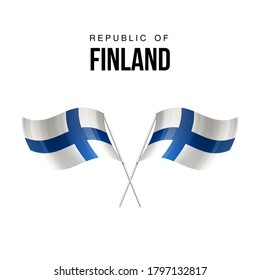 Finland flag state symbol isolated on background national banner. Greeting card National Independence Day of the Republic of Finland. Illustration banner with realistic state flag.