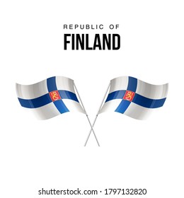 Finland flag state symbol isolated on background national banner. Greeting card National Independence Day of the Republic of Finland. Illustration banner with realistic state flag.