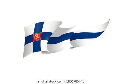Símbolo del estado de la bandera finlandesa aislado en una bandera nacional de fondo. Tarjeta de saludo Día Nacional de la Independencia de la República de Finlandia. Cartel de ilustración con bandera de estado realista.