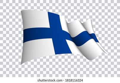 Símbolo del estado de la bandera finlandesa aislado en una bandera nacional de fondo. Tarjeta de saludo Día Nacional de la Independencia de la República de Finlandia. Cartel de ilustración con bandera de estado realista.