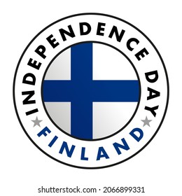 Bandera de Finlandia y texto en círculo, Día de la Independencia de Finlandia. Fondo blanco 