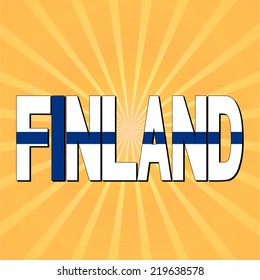 Finland flag text with sunburst vector illustration