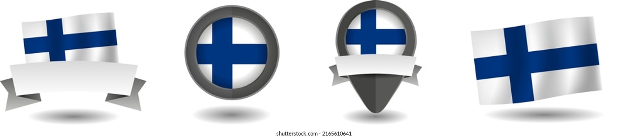 Finland flag vector collection. Pointers, flags and banners flat icon. Vector state signs illustration isolated on white background. Finland flag symbol on design element.