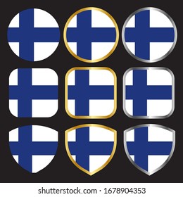 Vektorillustration-Icon für finnische Flagge mit Goldgrenze