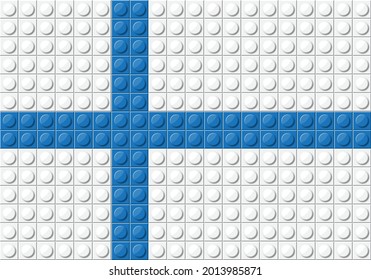 Finland flag vector pattern from blue and white small fun block brick , Building bricks toy for square wallpaper, wall, backdrop, background. vector illustration
