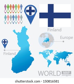 Finland. flag. World Map. vector Illustration.