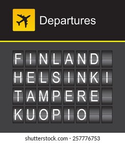 Finland flip alphabet airport departures, Finland, Helsinki, Tampere, Kuopio