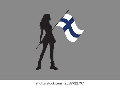 Finland girl with flag, Flag of Finland national country symbol illustration Vector, Rectangle Finland flag illustration, Flat vector illustration
