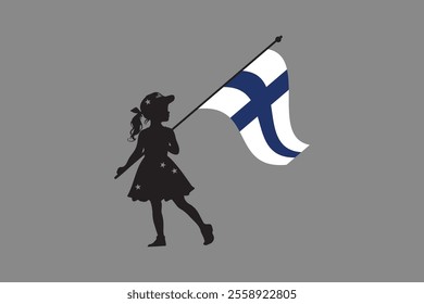 Finland girl with flag, Flag of Finland national country symbol illustration Vector, Rectangle Finland flag illustration, Flat vector illustration
