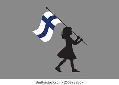 Finland girl with flag, Flag of Finland national country symbol illustration Vector, Rectangle Finland flag illustration, Flat vector illustration
