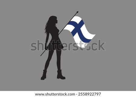 Finland girl with flag, Flag of Finland national country symbol illustration Vector, Rectangle Finland flag illustration, Flat vector illustration
