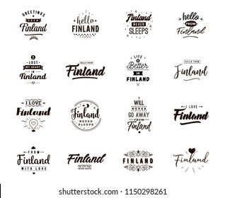 Finland. Greeting cards, vector design. Isolated logos. Typography set.