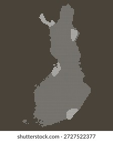 Finlandia Mapa punteado en gris y blanco sobre marrón para tecnología forestal y bioeconomía. Mapa de Finlandia en estilo punteado.