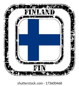 Finland grunge flag on button stamp