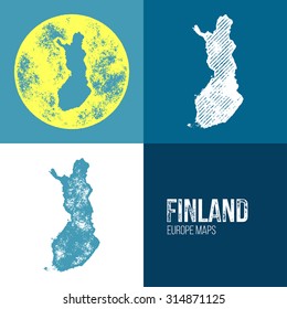 Finland Grunge Retro Map - Three silhouettes Finland maps with different unique letterpress vector textures - Infographic and geography resource